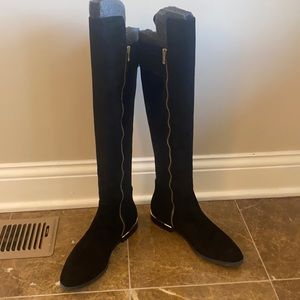 Calvin Klein black suede/neoprene over the knee boots